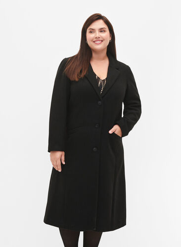Mantel mit Knöpfen und Taschen, Black, Model image number 2