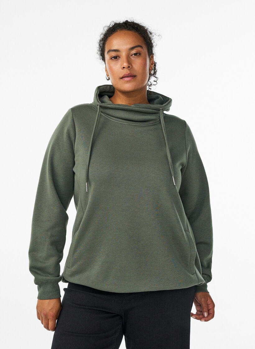 Sweatshirt mit Stehkragen und Taschen, Gr&uuml;n, Model image number 0