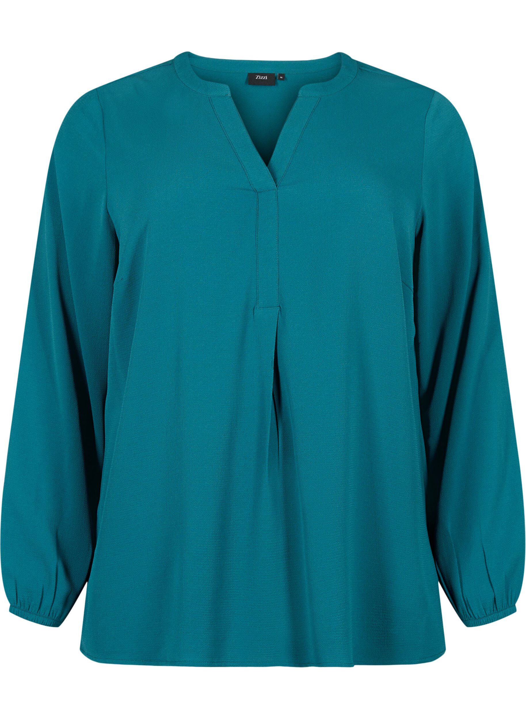 Zizzi Unifarbene Bluse mit V-Ausschnitt, Deep Teal, Packshot image number 0