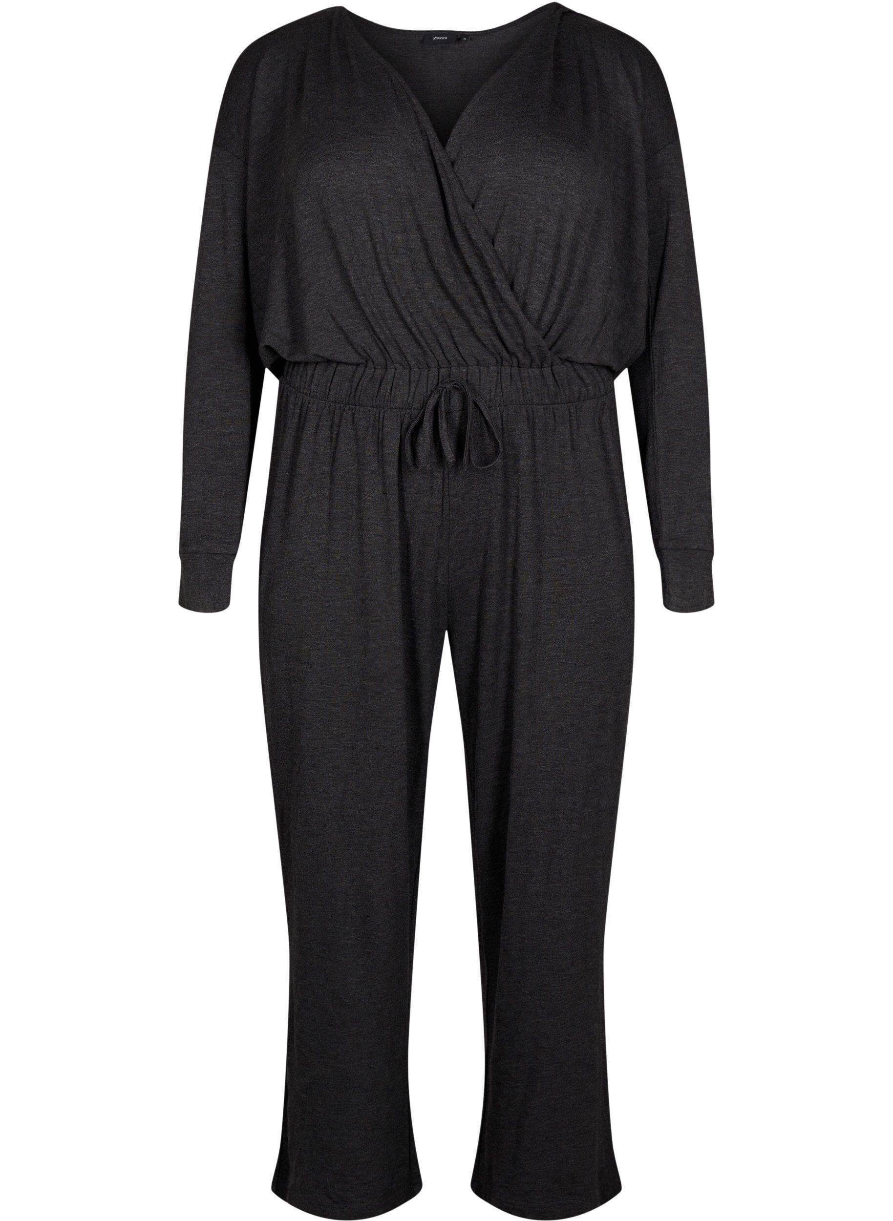 Zizzi Jumpsuit mit Wickeloptik und B&auml;ndern, Dark Grey Melange, Packshot image number 0