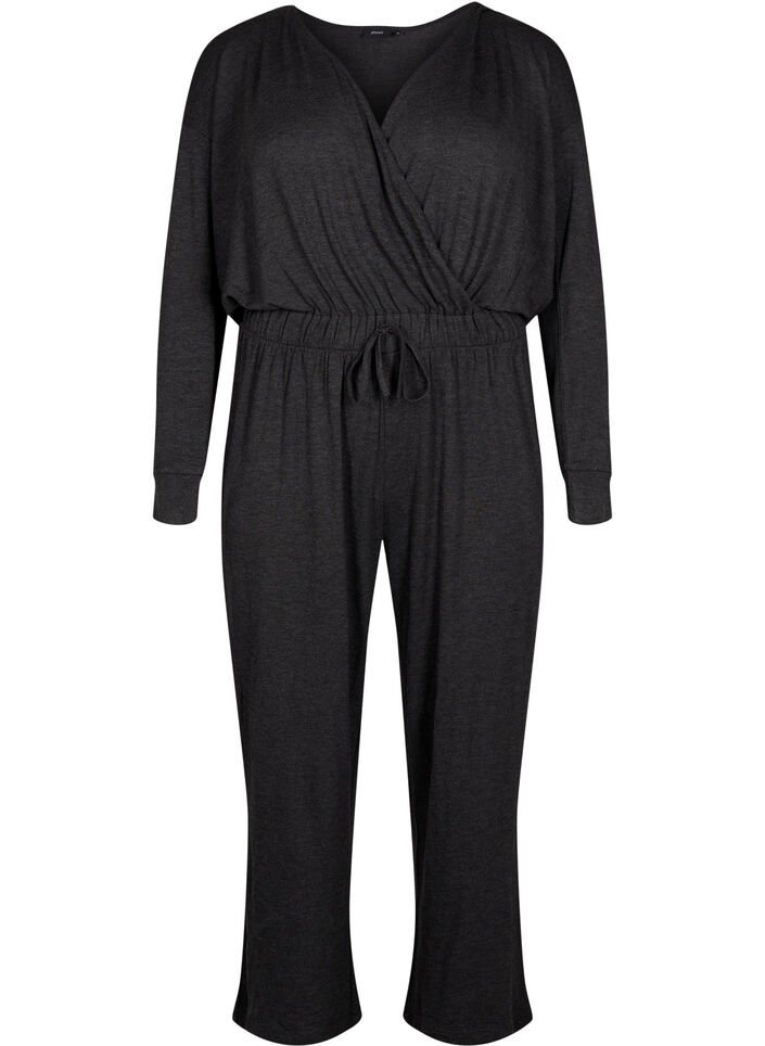 Jumpsuit mit Wickeloptik und Bändern, Dark Grey Melange, Packshot image number 0