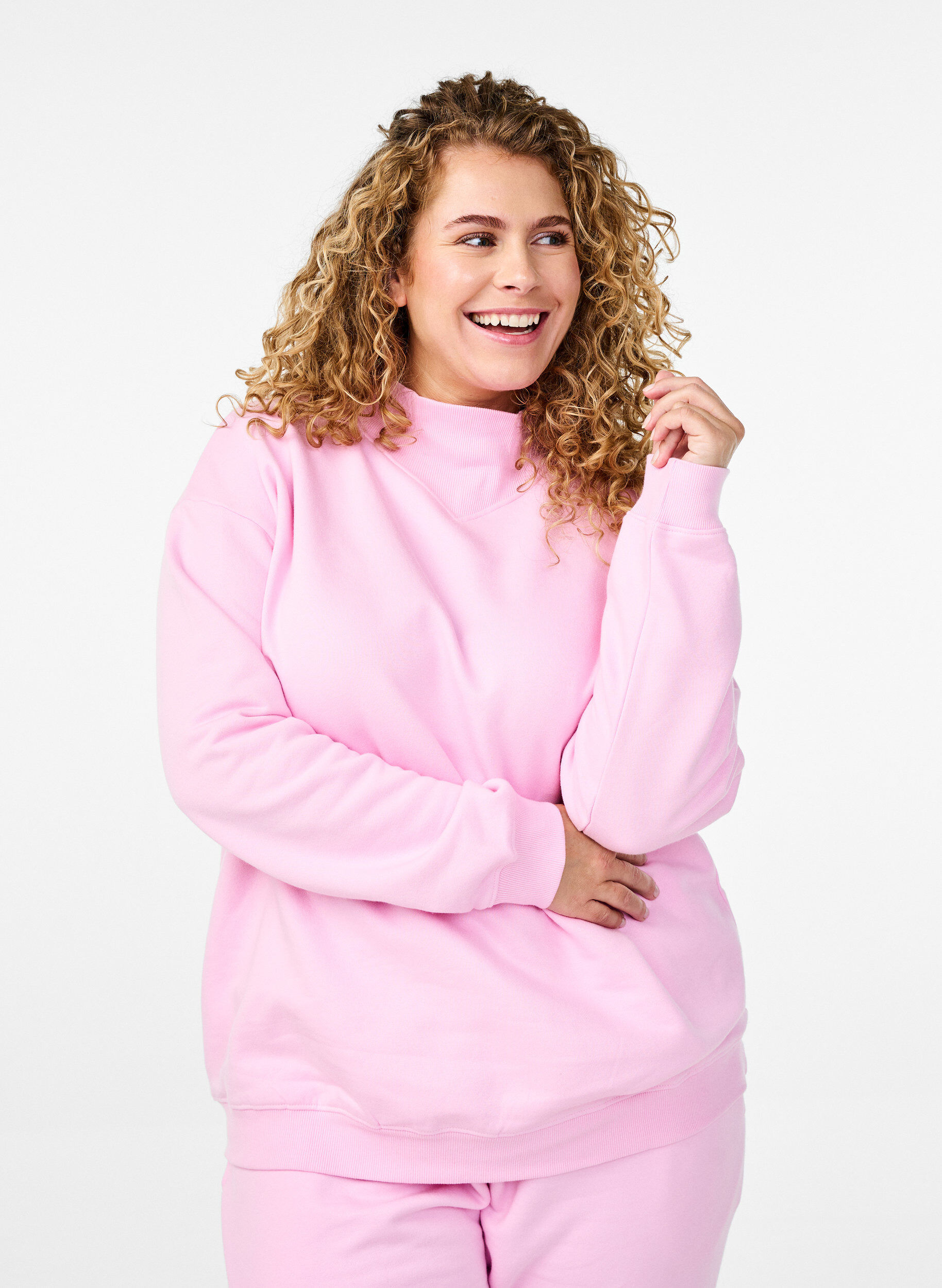 Zizzi Sweatshirt mit hohem Kragen und langen &Auml;rmeln, Pink, Model image number 0