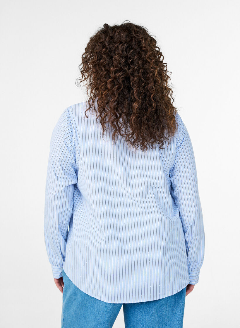 Bluse mit Streifen und Nieten, Blau, Model image number 2