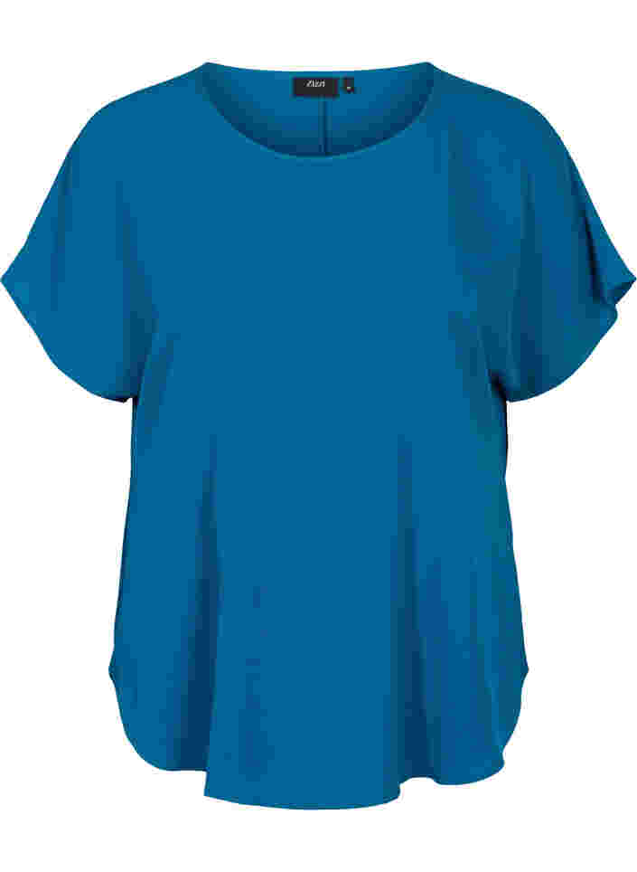 Bluse mit kurzen Ärmeln und Rundhalsausschnitt, Moroccan Blue, Packshot image number 0