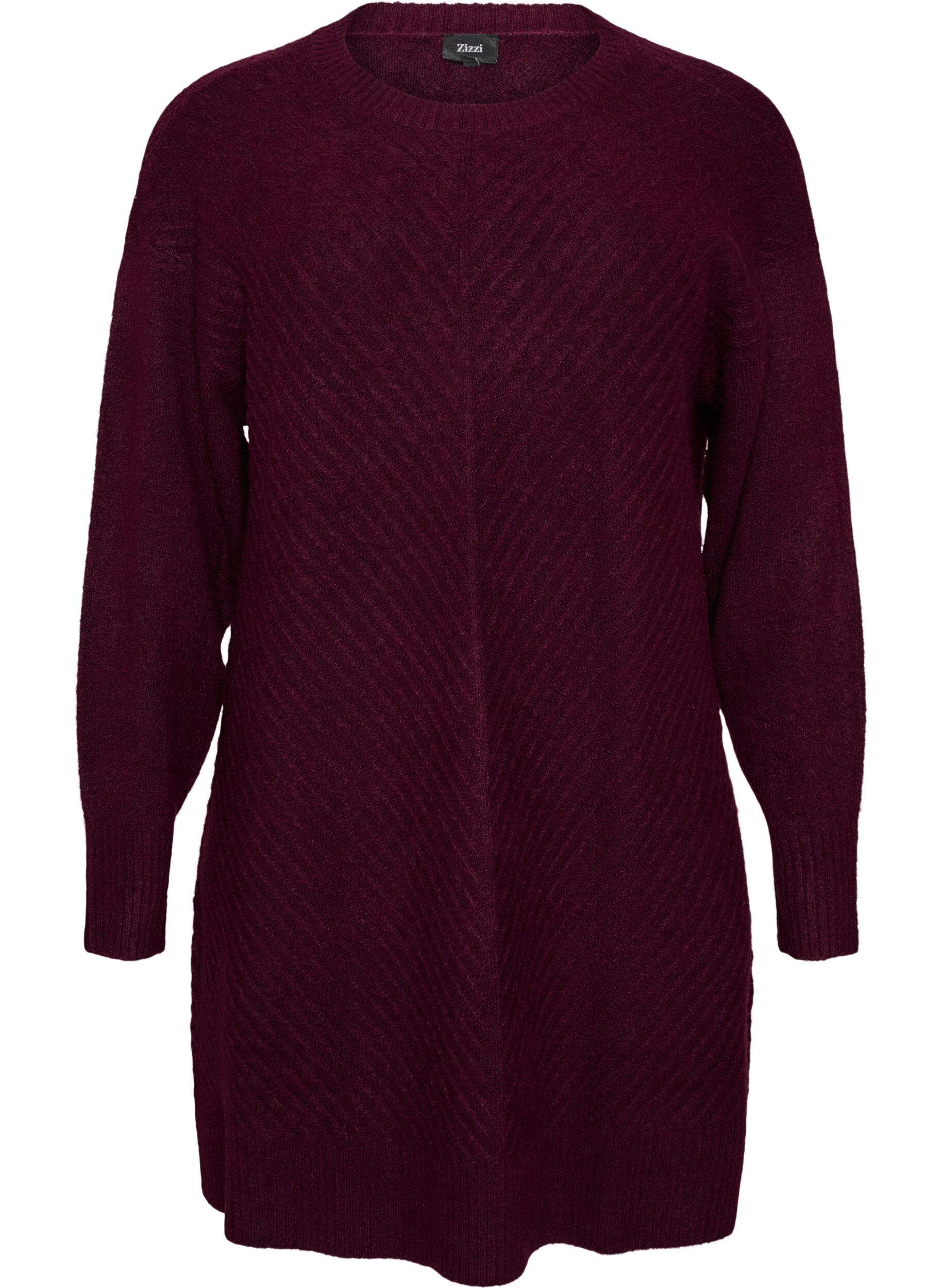 ZizziKurzes Strickkleid mit V-f&ouml;rmigem Strukturmuster, Rot, Packshot image number 0