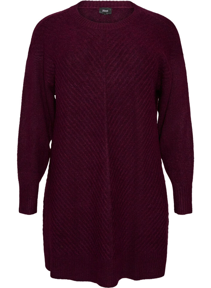 Kurzes Strickkleid mit V-f&ouml;rmigem Strukturmuster, Rot, Packshot image number 0