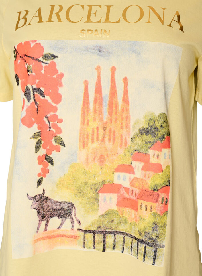 T-shirt aus Baumwolle mit Print, Gelb, Packshot image number 2