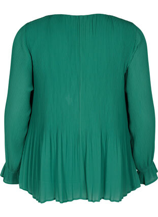 Plissee Bluse mit V-Ausschnitt, Evergreen, Packshot image number 1