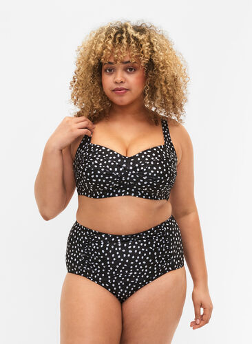 Extra hoch taillierte Bikini-Hose mit Print, Black White Dot, Model image number 0