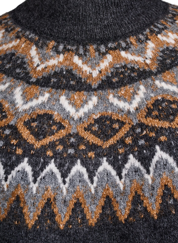 Strickbluse mit Muster und hohem Kragen, Grau, Packshot image number 2