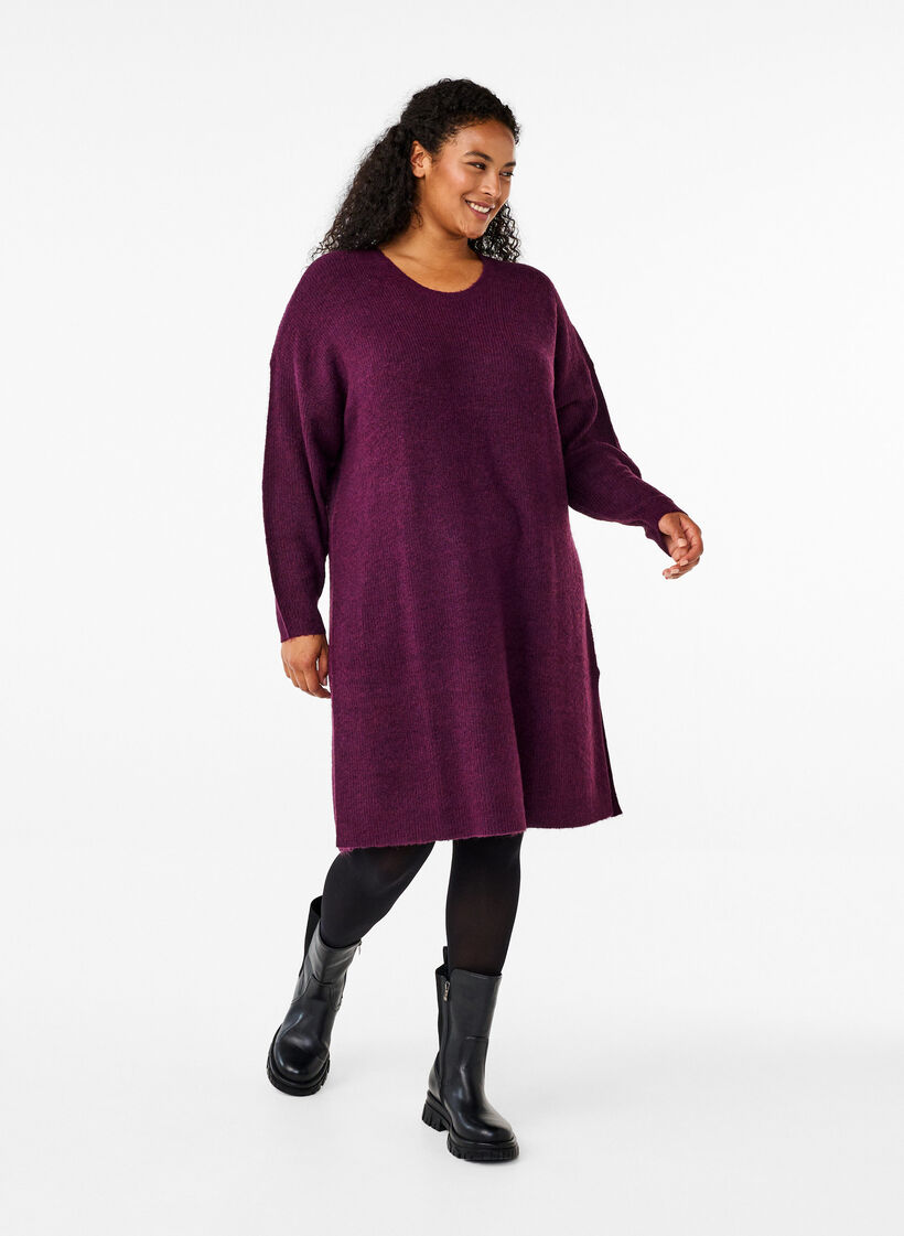 Langärmeliges Kleid aus Rippstrick, Potent Purple Mel., Model image number 2