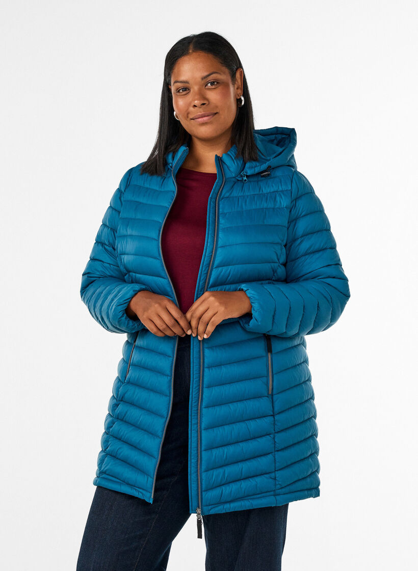 Leichte Jacke mit Taschen und abnehmbarer Kapuze, Petrol, Model image number 0