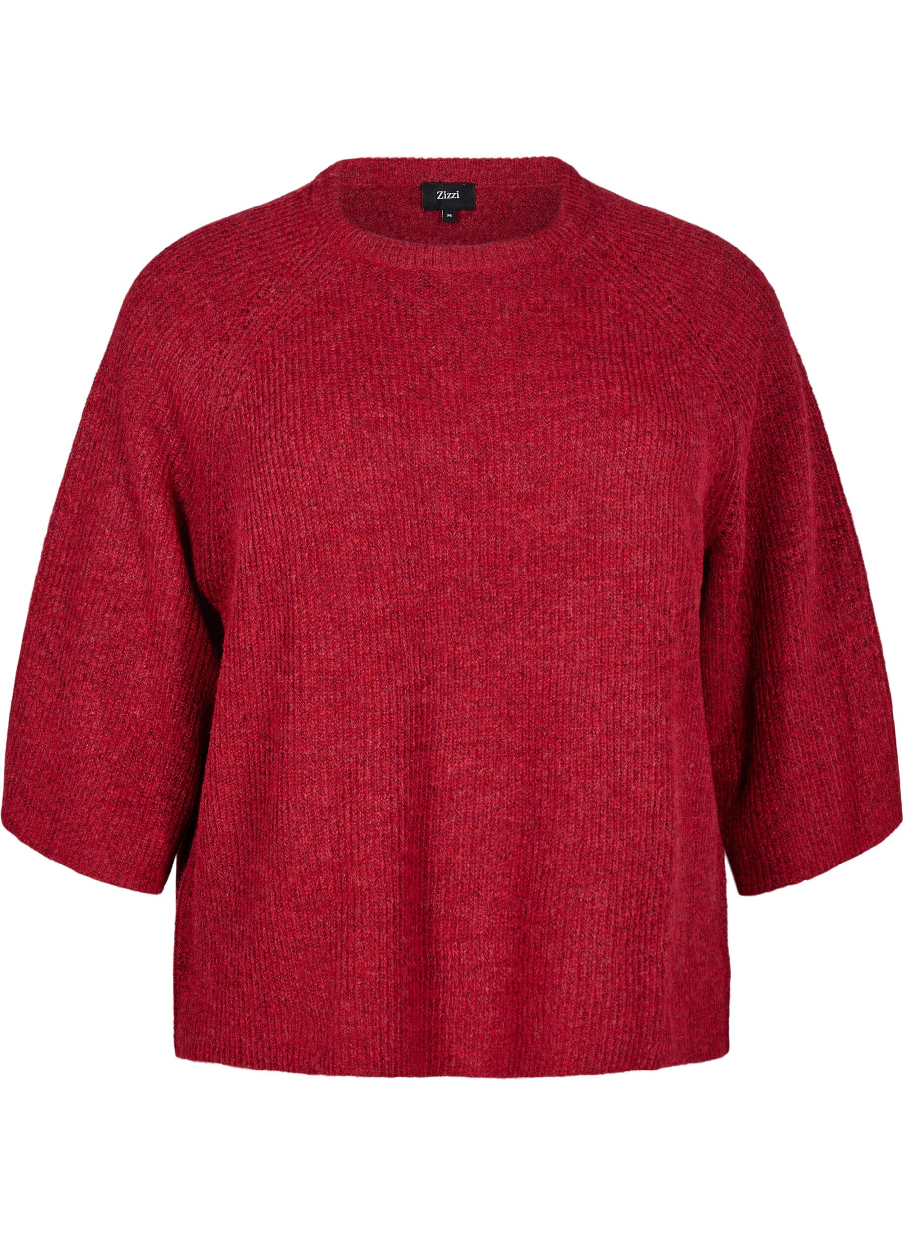 Zizzi Ripppullover mit 3/4-&Auml;rmeln, Rot, Packshot image number 0