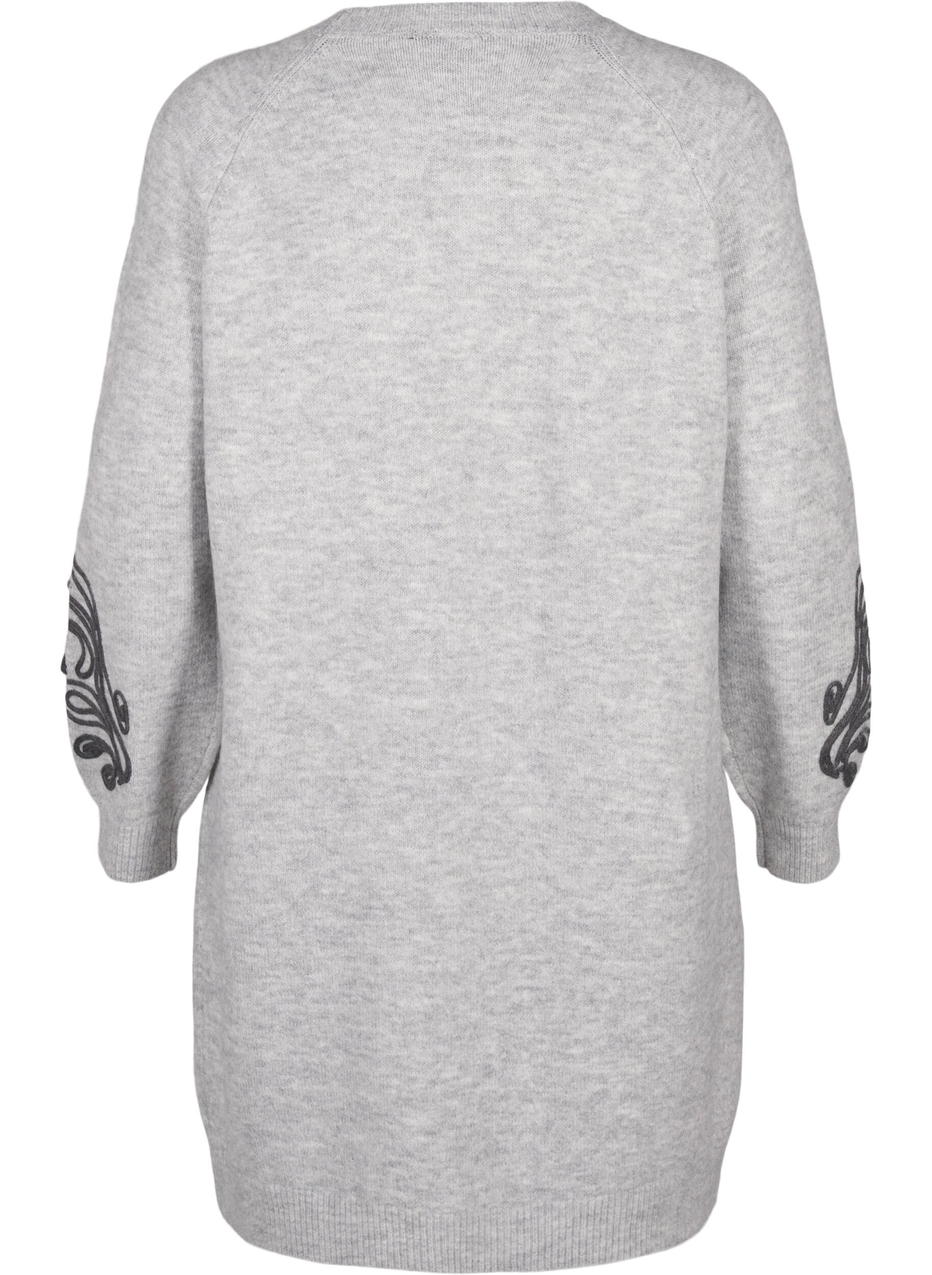 Zizzi Strickkleid mit Deko, Light Grey Melange, Packshot image number 1