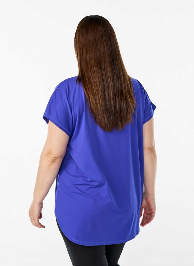 Kurzarm Trainingsshirt mit V-Ausschnitt, Lila, Model image number 2