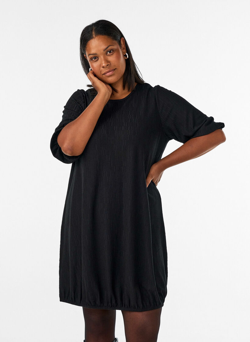 Kleid in Ballonform mit Struktur, Schwarz, Model image number 0
