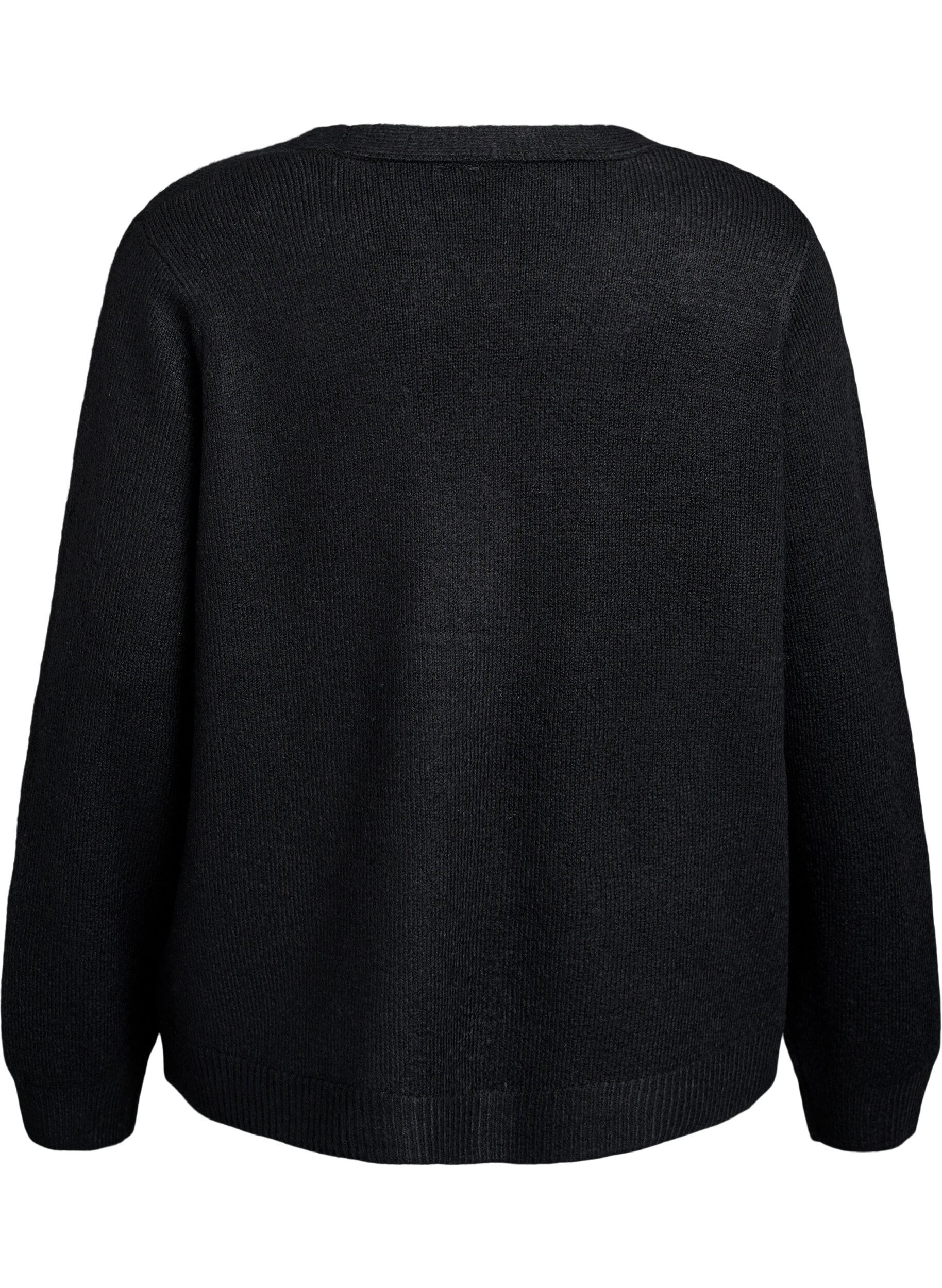 Zizzi Strickjacke mit Perlmuttkn&ouml;pfen, Schwarz, Packshot image number 1