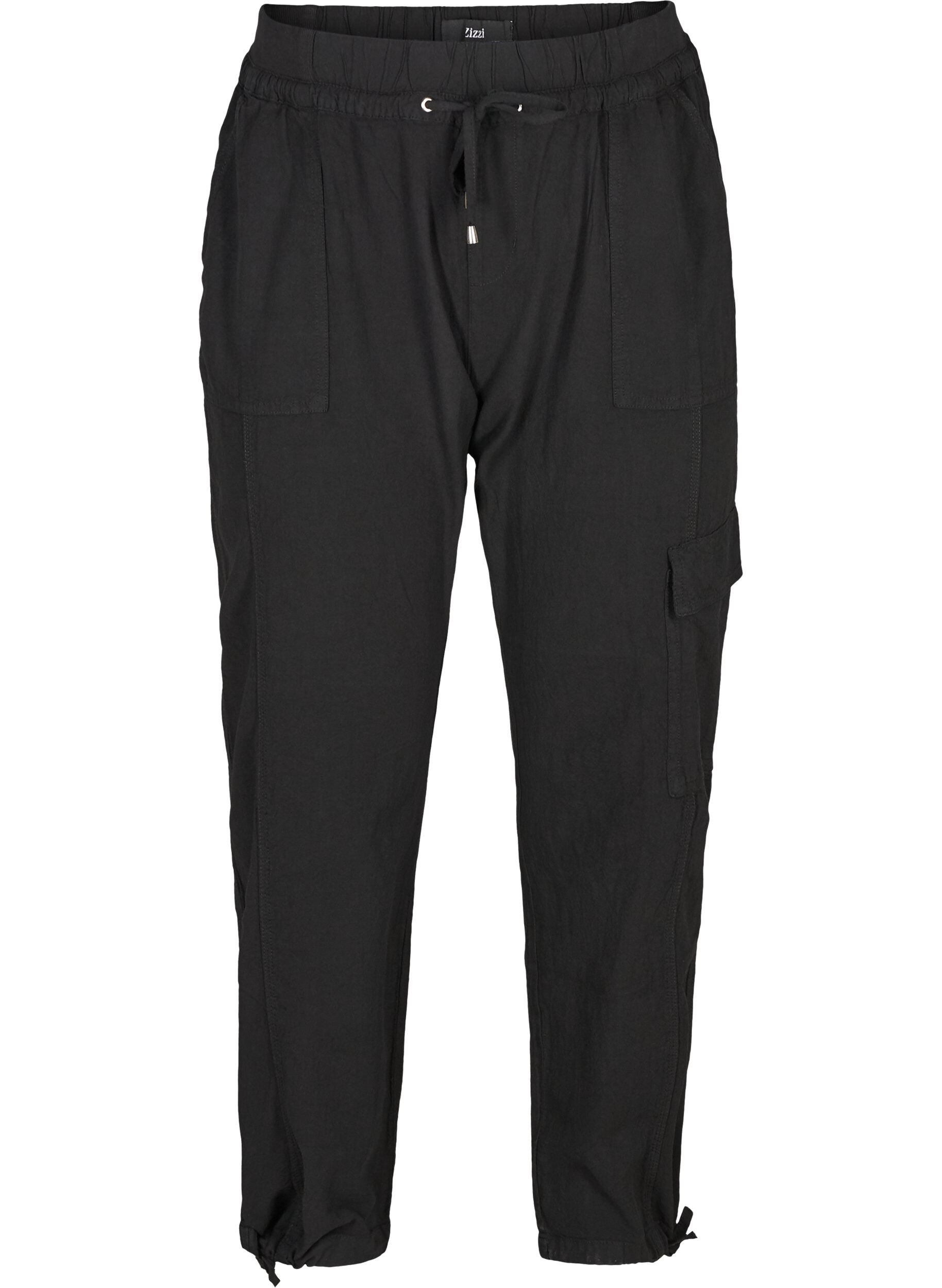 Zizzi Lockere Cargohose aus Baumwolle, Schwarz, Packshot image number 0