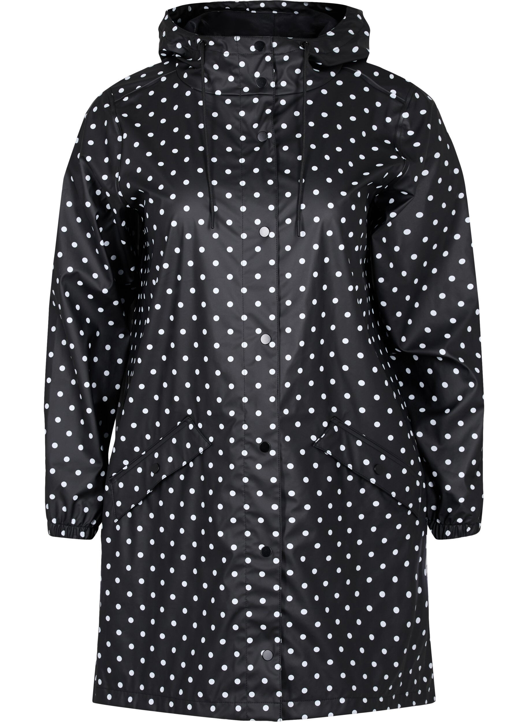 Zizzi Regenjacke mit Punktmuster und Kapuze, Black W/White Dot, Packshot image number 0