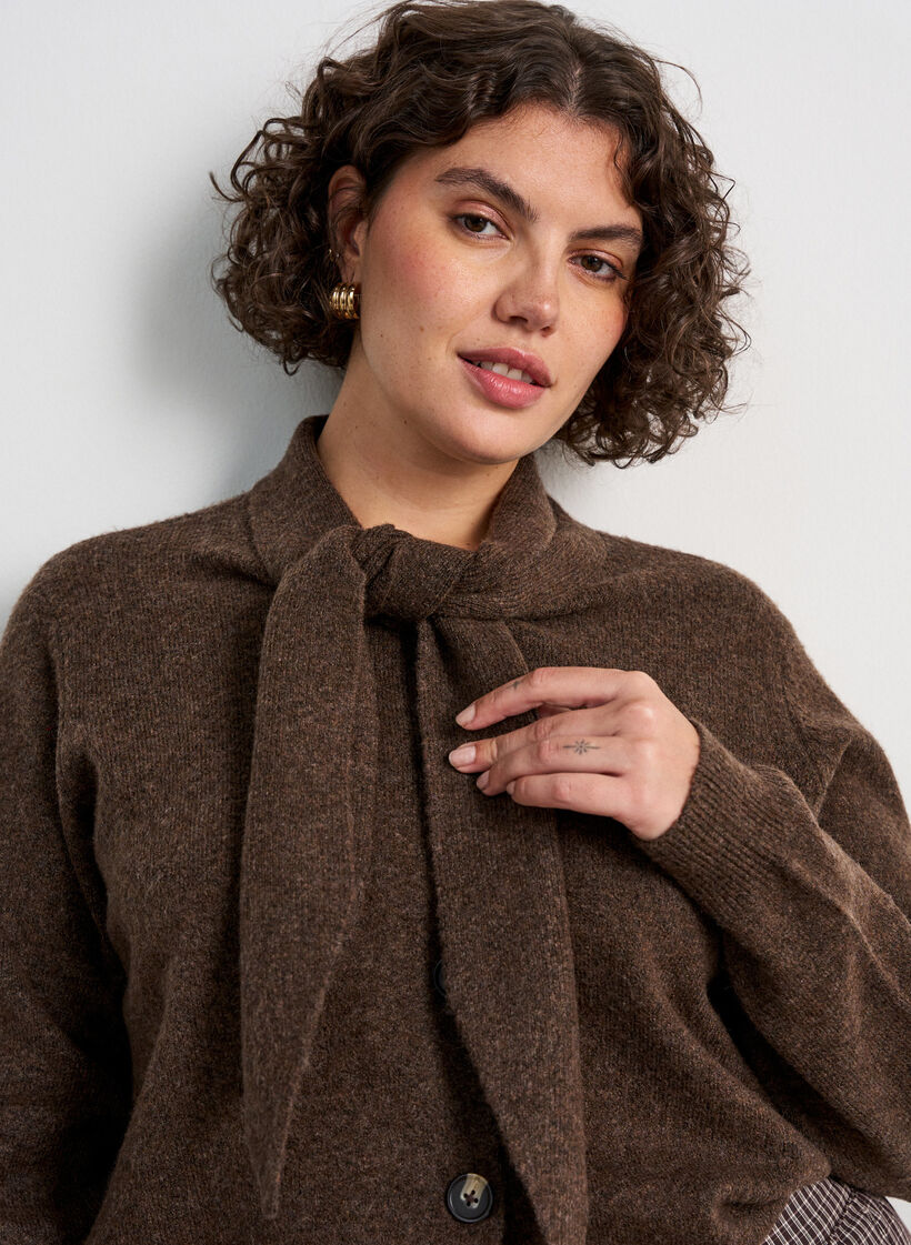 Strickjacke mit Schleifen und Kn&ouml;pfen, Braun, Model image number 3