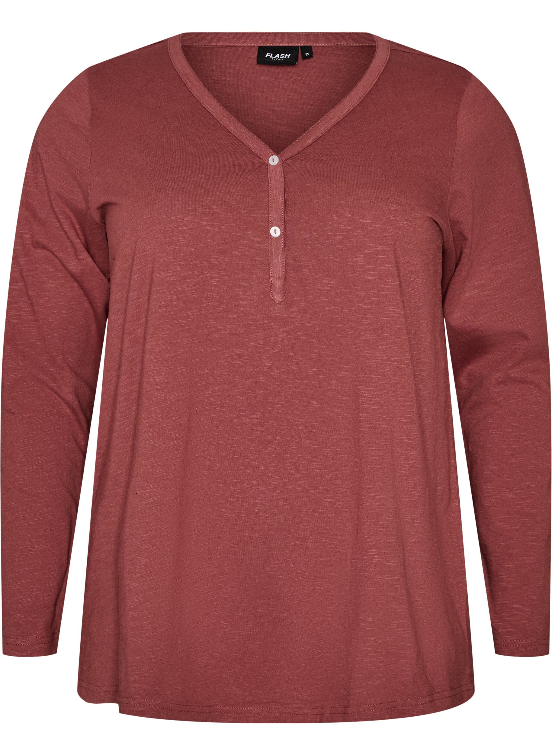 FLASH - Langarmshirt mit V-Ausschnitt und Kn&ouml;pfen