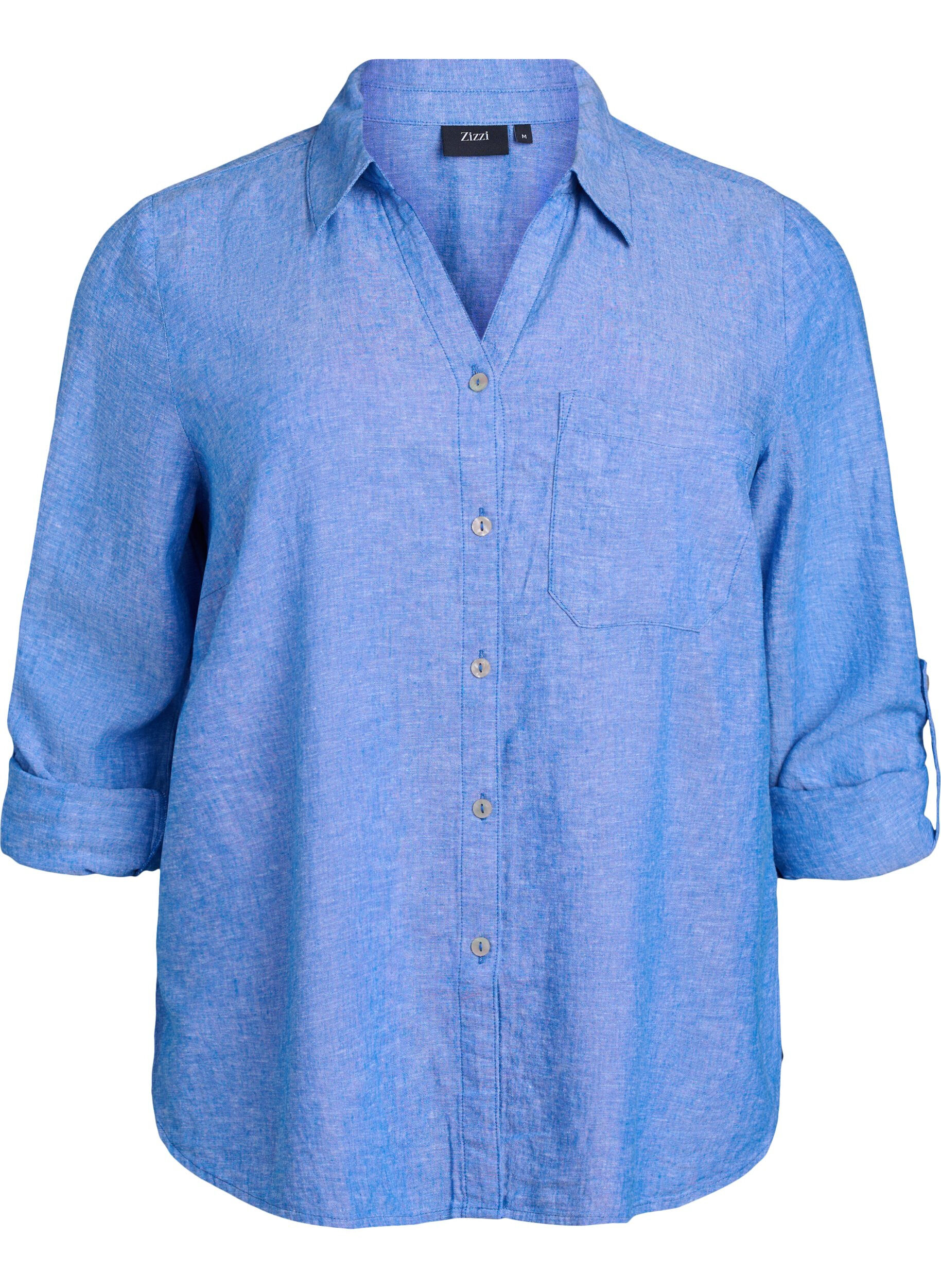 ZizziBluse aus Leinen und Viskose mit 3/4-&Auml;rmeln, Blau, Packshot image number 0