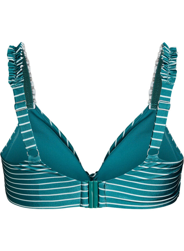 Gestreiftes Bikini Top mit herausnehmbarer Wattierung, Grün, Packshot image number 1
