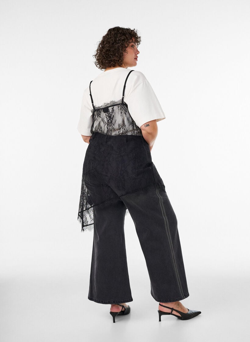 Spitzenkleid mit asymmetrischem Schnitt, Schwarz, Model image number 2