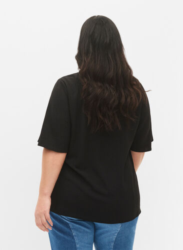 Kurzärmelige Bluse mit A-Form, Black, Model image number 1