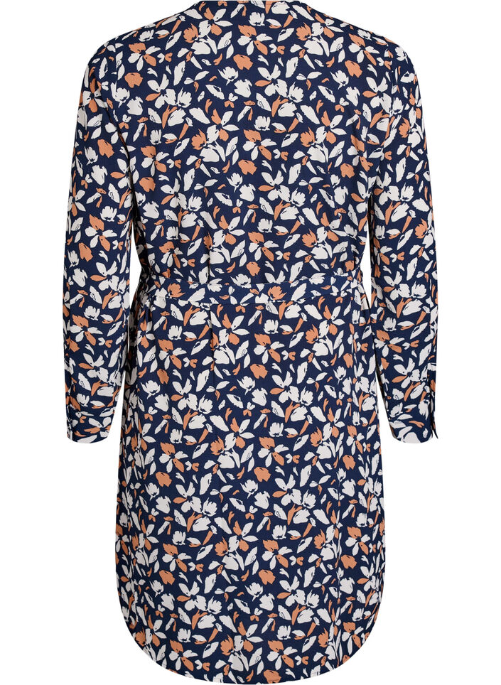 Langärmliges Hemdblusenkleid mit Bindegürtel, Blau, Packshot image number 1