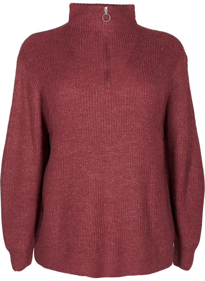 Strickpullover mit hohem Kragen und Rei&szlig;verschluss, Rot, Packshot image number 0