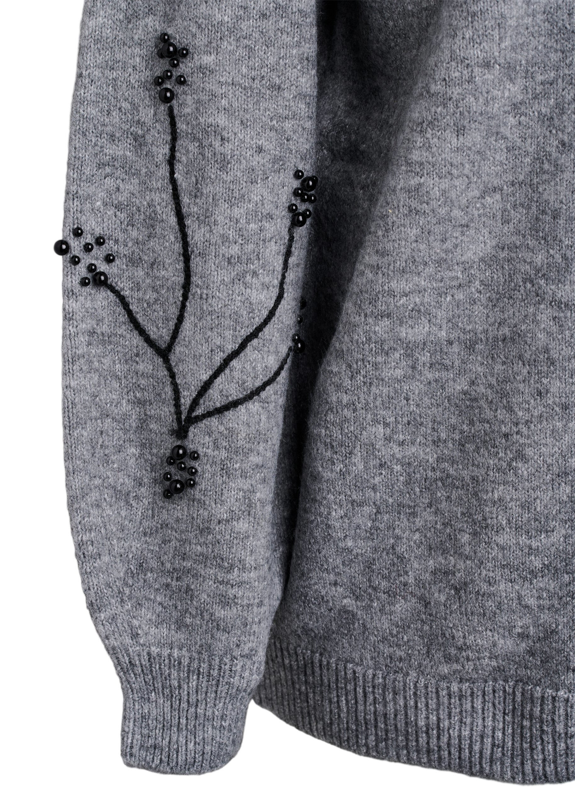 Zizzi Pullover mit Perlenstickerei, Grau, Packshot image number 3