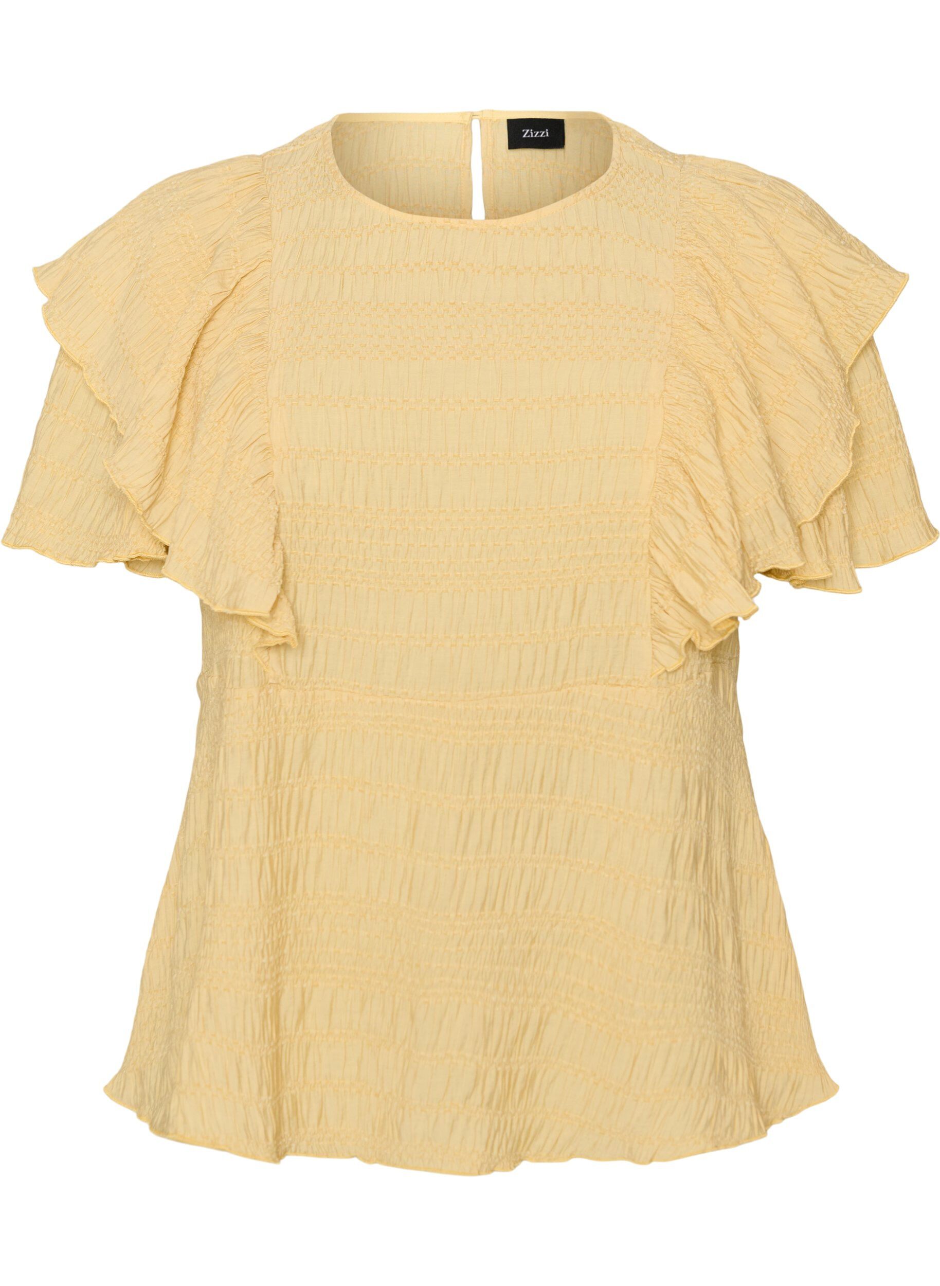 ZizziBluse mit gesmokter Textur und R&uuml;schen&auml;rmeln, Gelb, Packshot image number 0