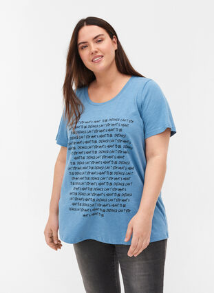 T-Shirt mit Print aus Bio-Baumwolle, Blue Heaven Melange, Model image number 0