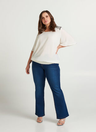 Bluse mit kurzen Ärmeln und Schulterdetails, Vanilla Ice, Model image number 2