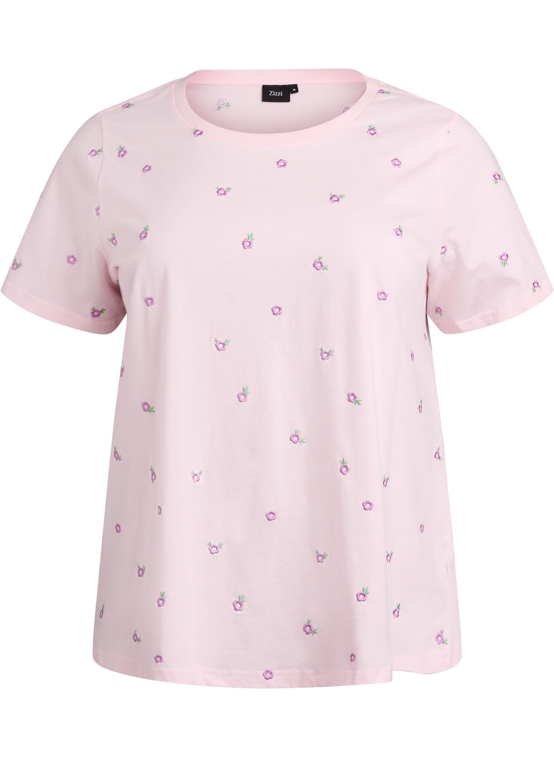 Zizzi T-Shirt aus Bio-Baumwolle mit aufgestickten Motiven, Pink, Packshot image number 0