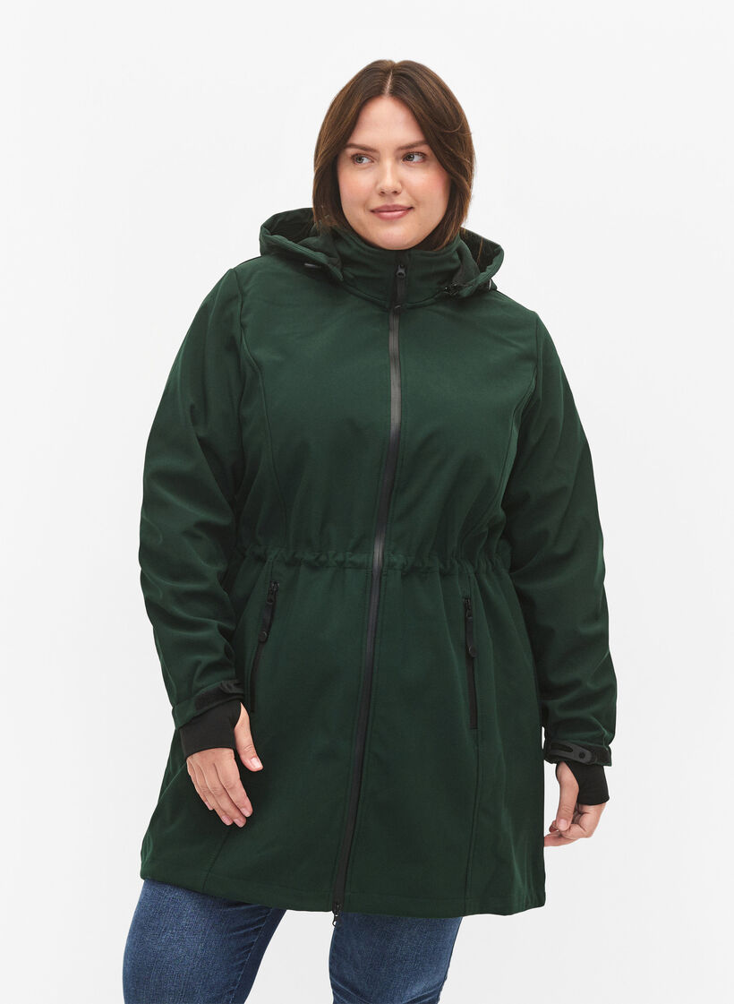 Softshell-Jacke mit abnehmbarer Kapuze, Grün, Model image number 0