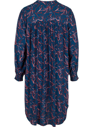 Bedrucktes Viskose-Kleid mit Bindedetail, Dark Blue AOP, Packshot image number 1