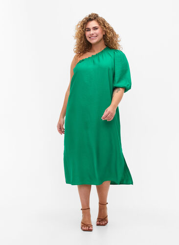 One-Shoulder-Kleid aus Viskose, Deep Mint, Model image number 0