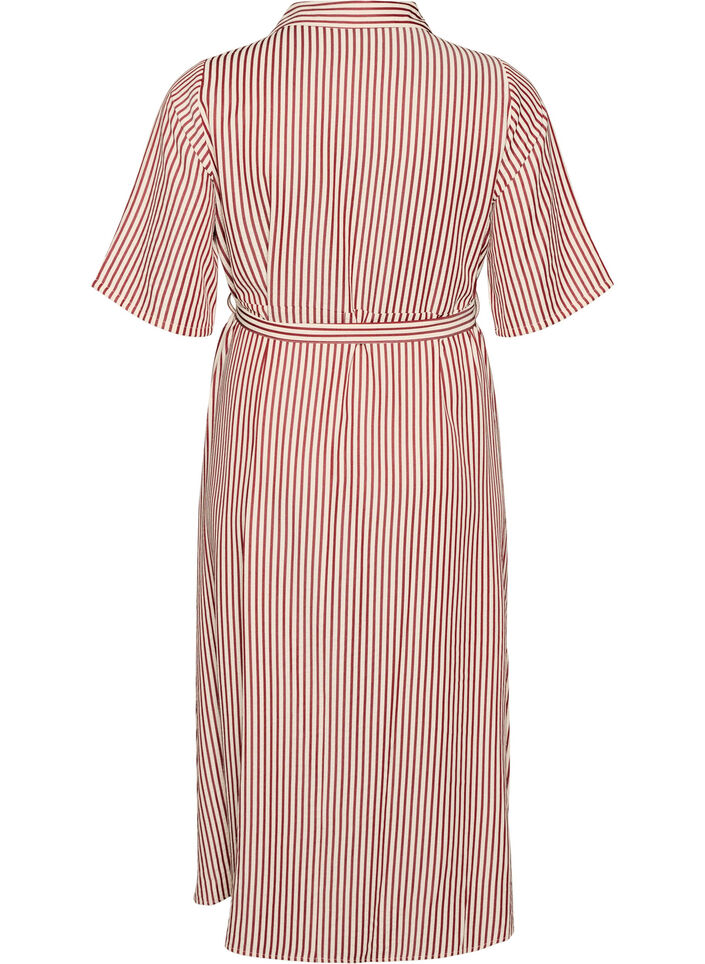 Kn&ouml;chellanges Hemdblusenkleid mit Bindeg&uuml;rtel und Streifen, Rot, Packshot image number 1