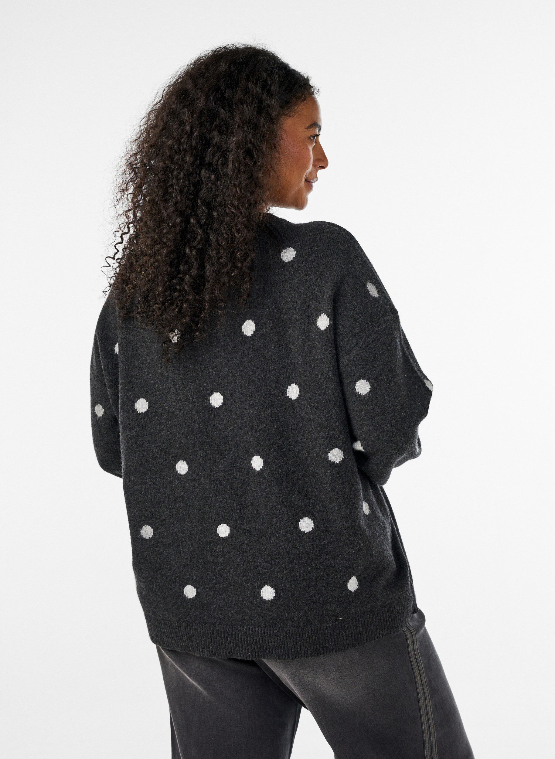 ZizziStrickjacke mit Punktmuster, Grau, Model image number 2