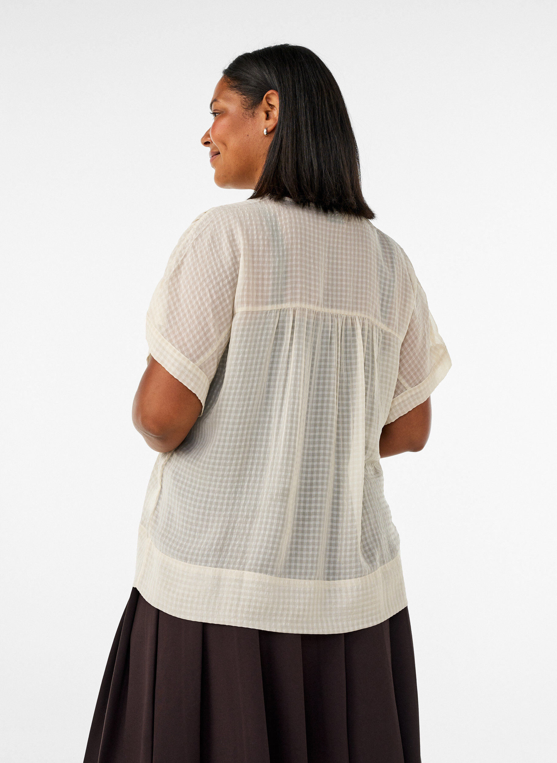 ZizziBluse aus Seersucker mit V-Ausschnitt, Beige, Model image number 2