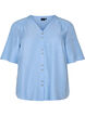 Hemdbluse mit V-Ausschnitt und kurzen &Auml;rmeln, Blau, Packshot image number 0