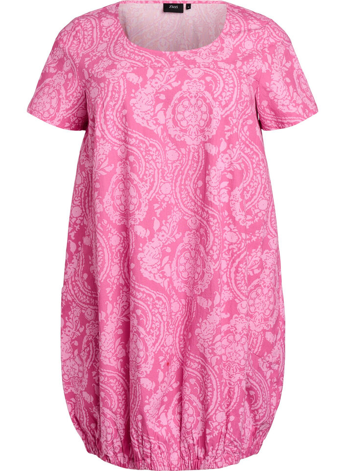Kurzärmliges Baumwollkleid mit Print, Pink, Packshot image number 0