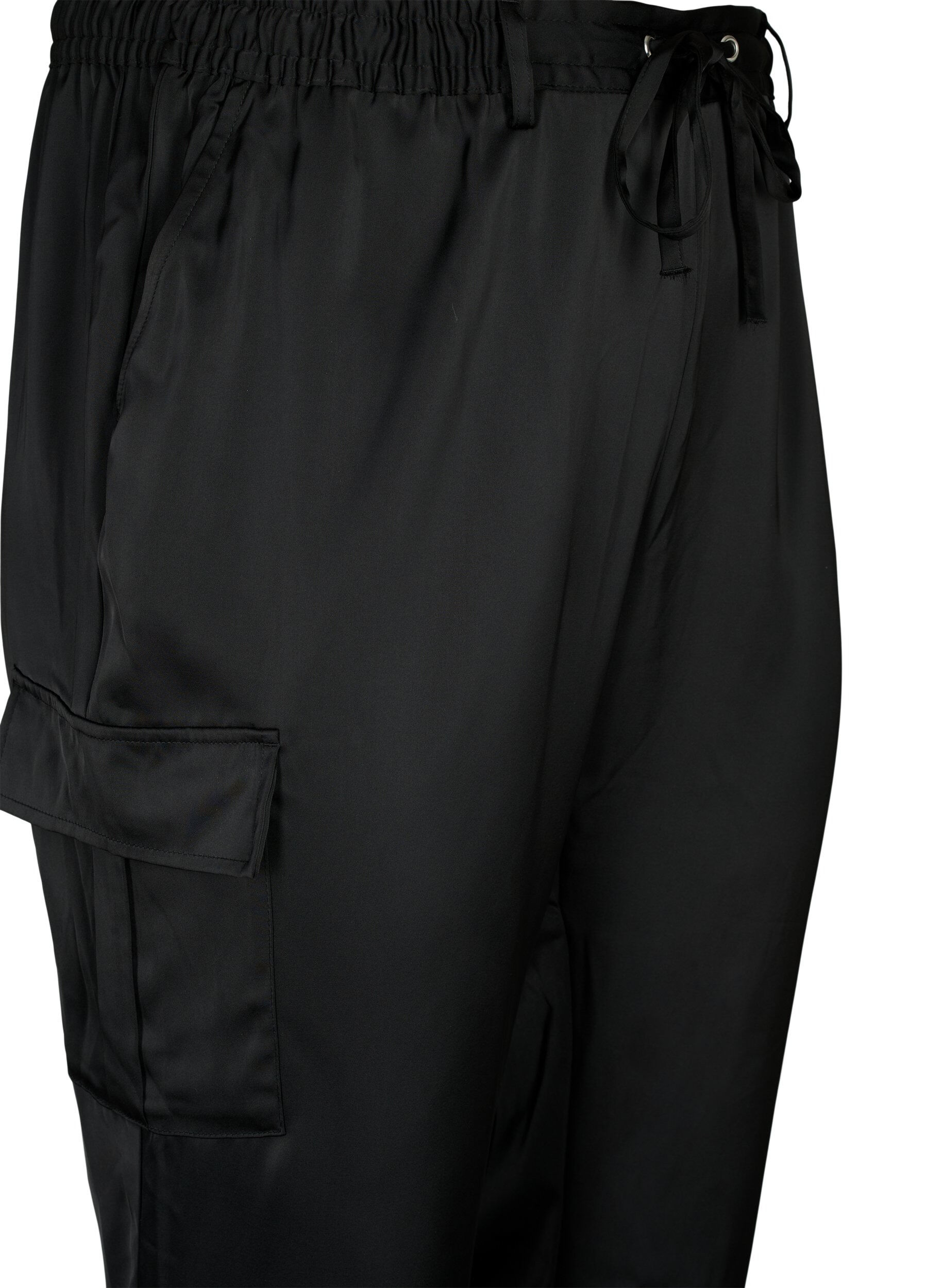 Zizzi Satin Cargo Hosen, Black, Packshot image number 2