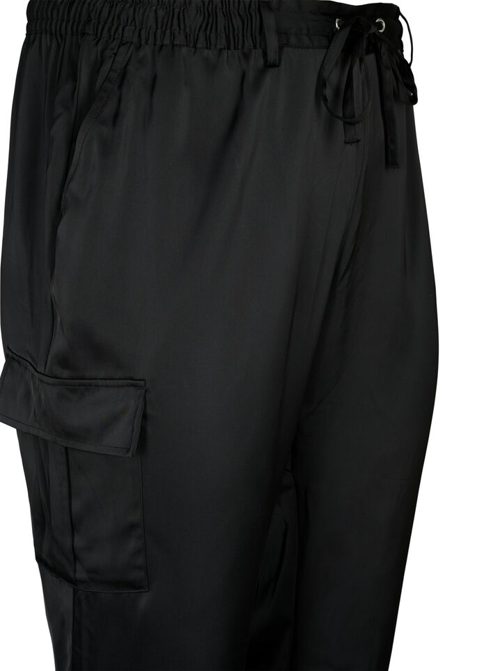 Satin Cargo Hosen, Black, Packshot image number 2