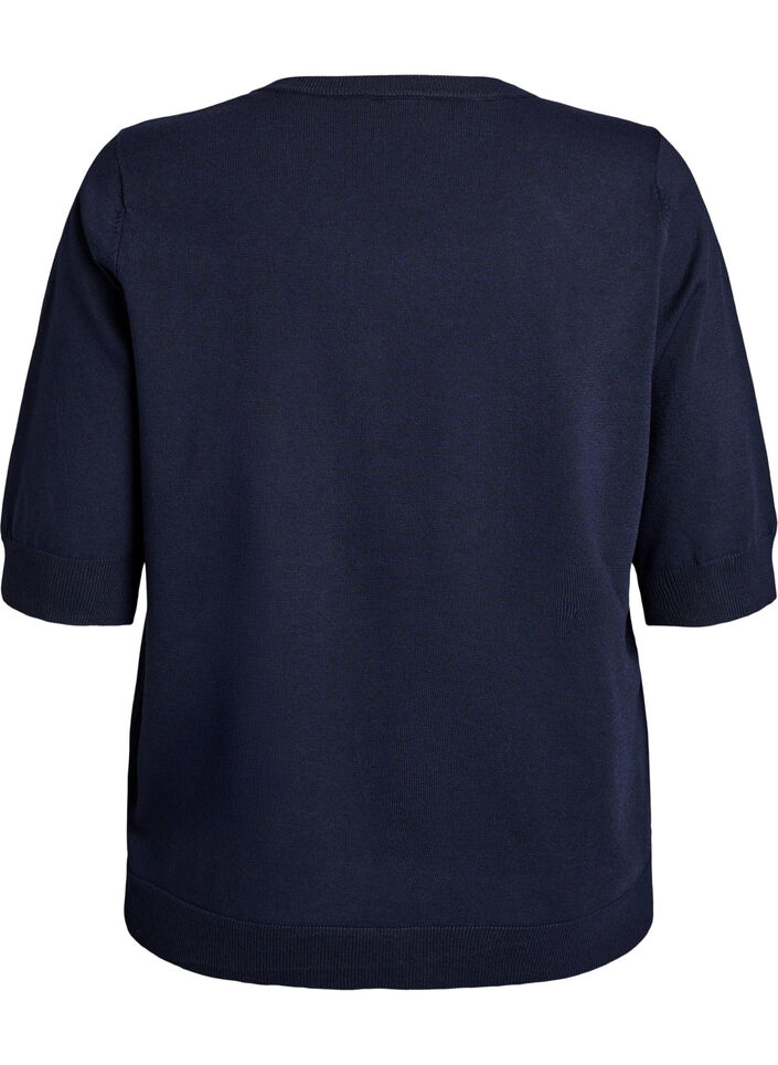 Fein gestrickte Bluse mit kurzen &Auml;rmeln, Blau, Packshot image number 1