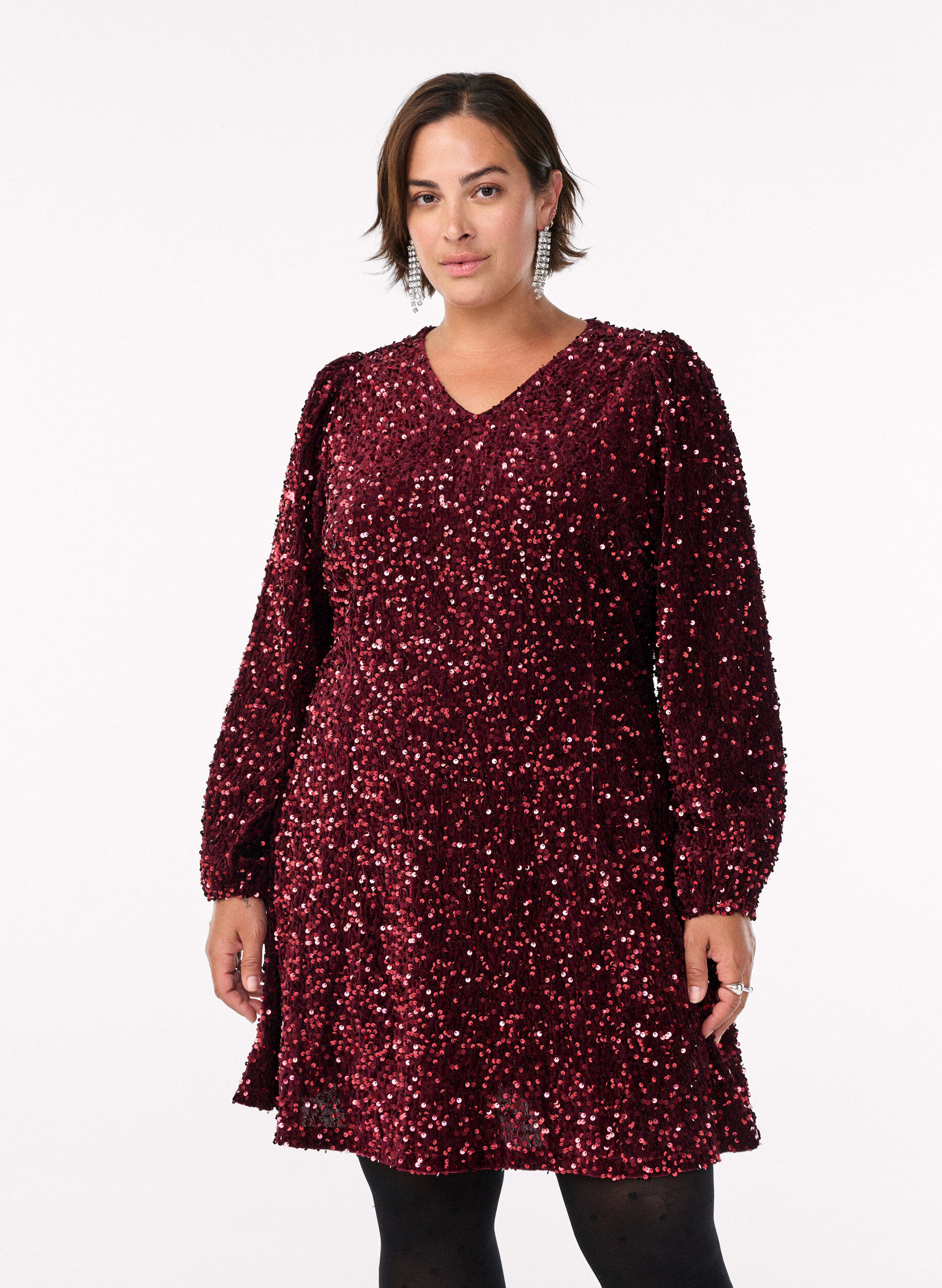 ZizziKurzes A-Linien-Pailletten-Kleid, Rot, Model image number 0