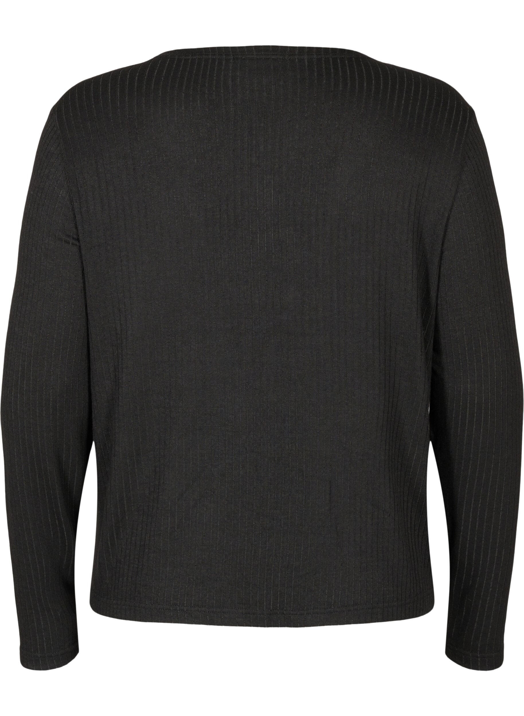 Zizzi Cardigan mit Rippmuster und Bindeschn&uuml;ren, Black, Packshot image number 1