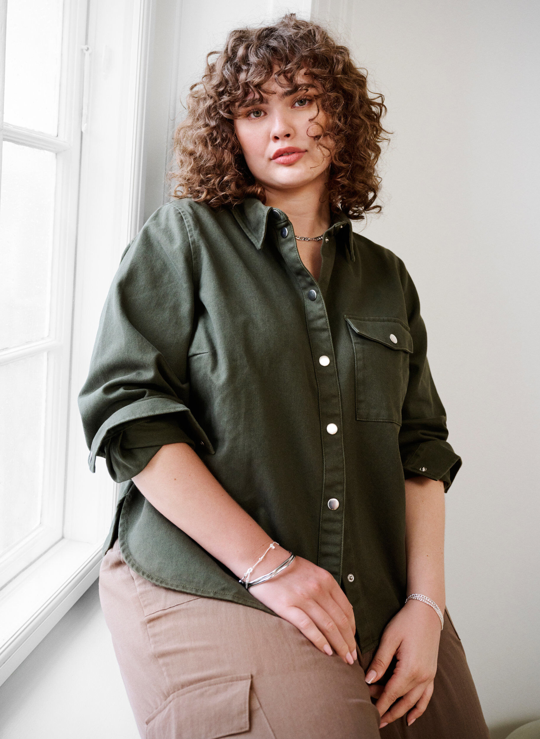 Zizzi Canvas-Jacke mit Kn&ouml;pfen, Forest Night, Image image number 0